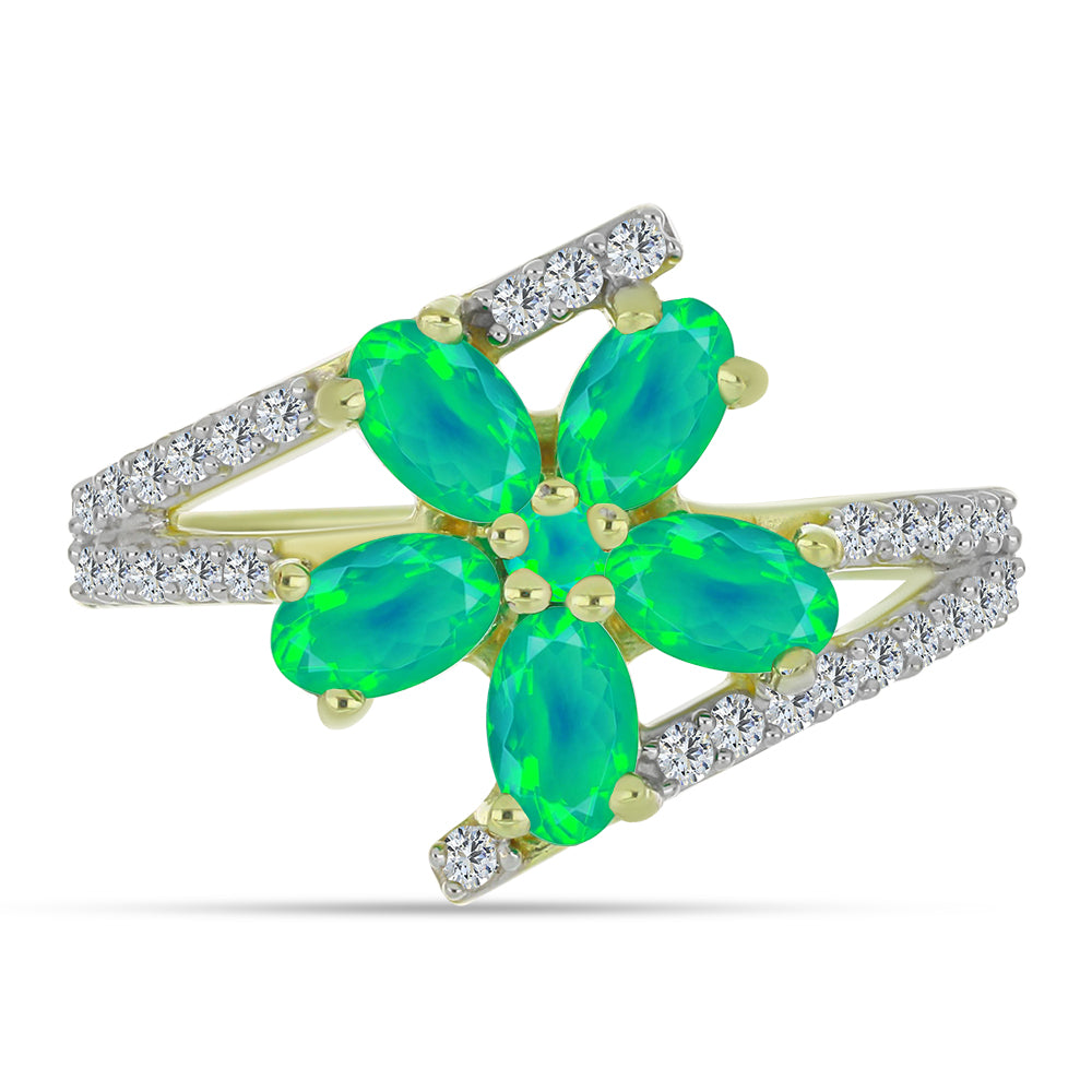 Pozlacený Stříbrný Prsten se Zeleným Etiopským Opálem z Lega Dembi a Bílým Topazem 1 