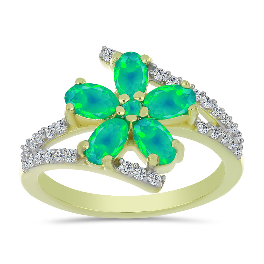 Pozlacený Stříbrný Prsten se Zeleným Etiopským Opálem z Lega Dembi a Bílým Topazem