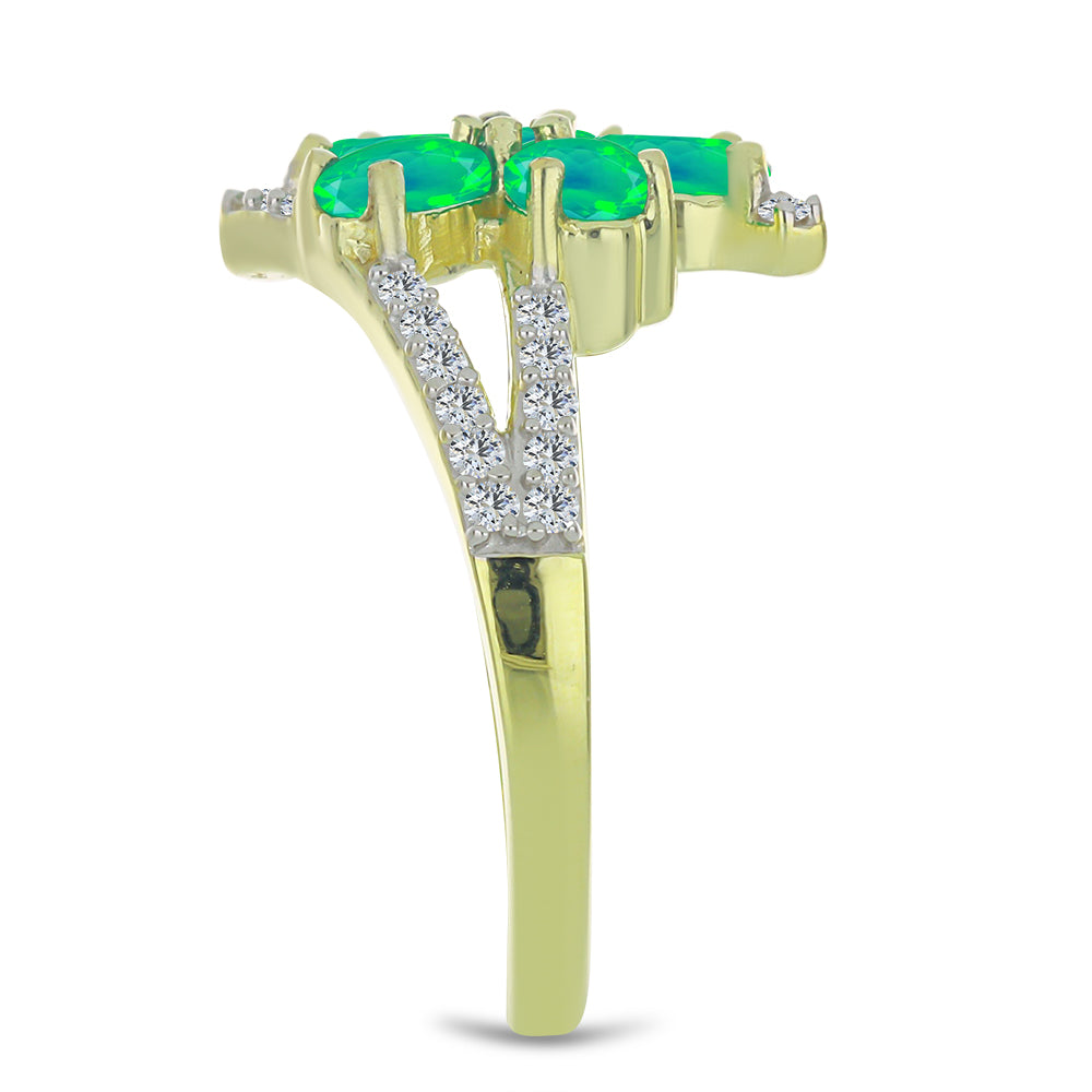 Pozlacený Stříbrný Prsten se Zeleným Etiopským Opálem z Lega Dembi a Bílým Topazem 4 