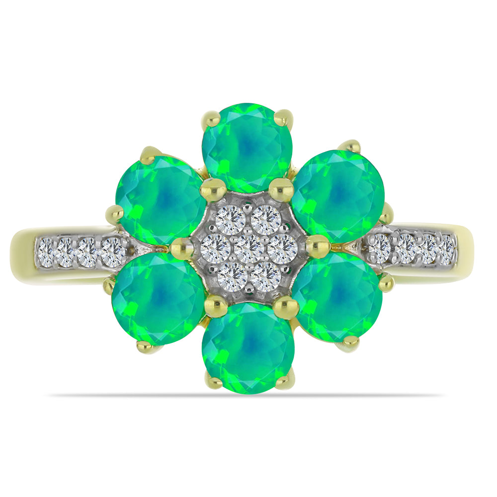 Pozlacený Stříbrný Prsten se Zeleným Etiopským Opálem z Lega Dembi a Bílým Topazem