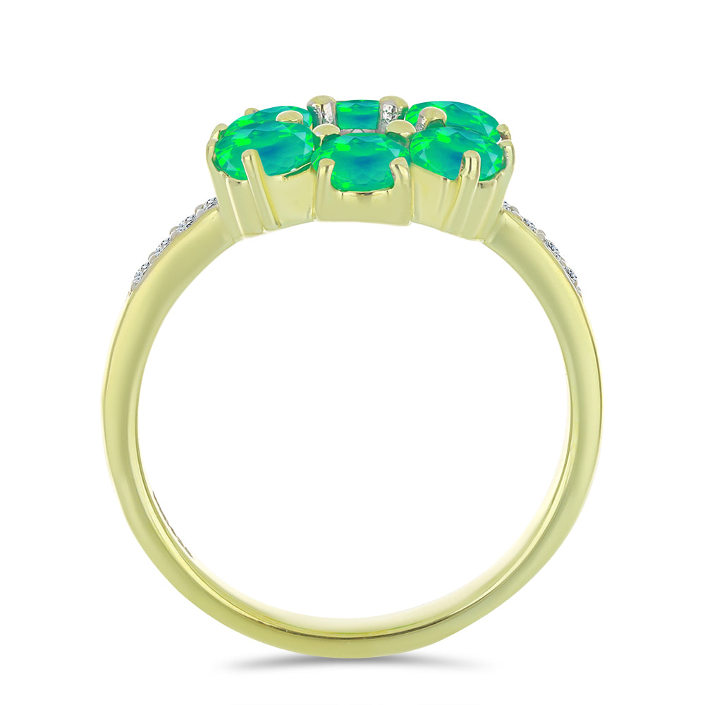 Pozlacený Stříbrný Prsten se Zeleným Etiopským Opálem z Lega Dembi a Bílým Topazem 2 