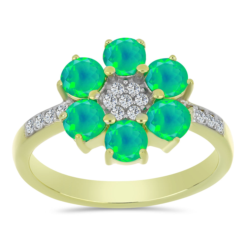 Pozlacený Stříbrný Prsten se Zeleným Etiopským Opálem z Lega Dembi a Bílým Topazem 3 