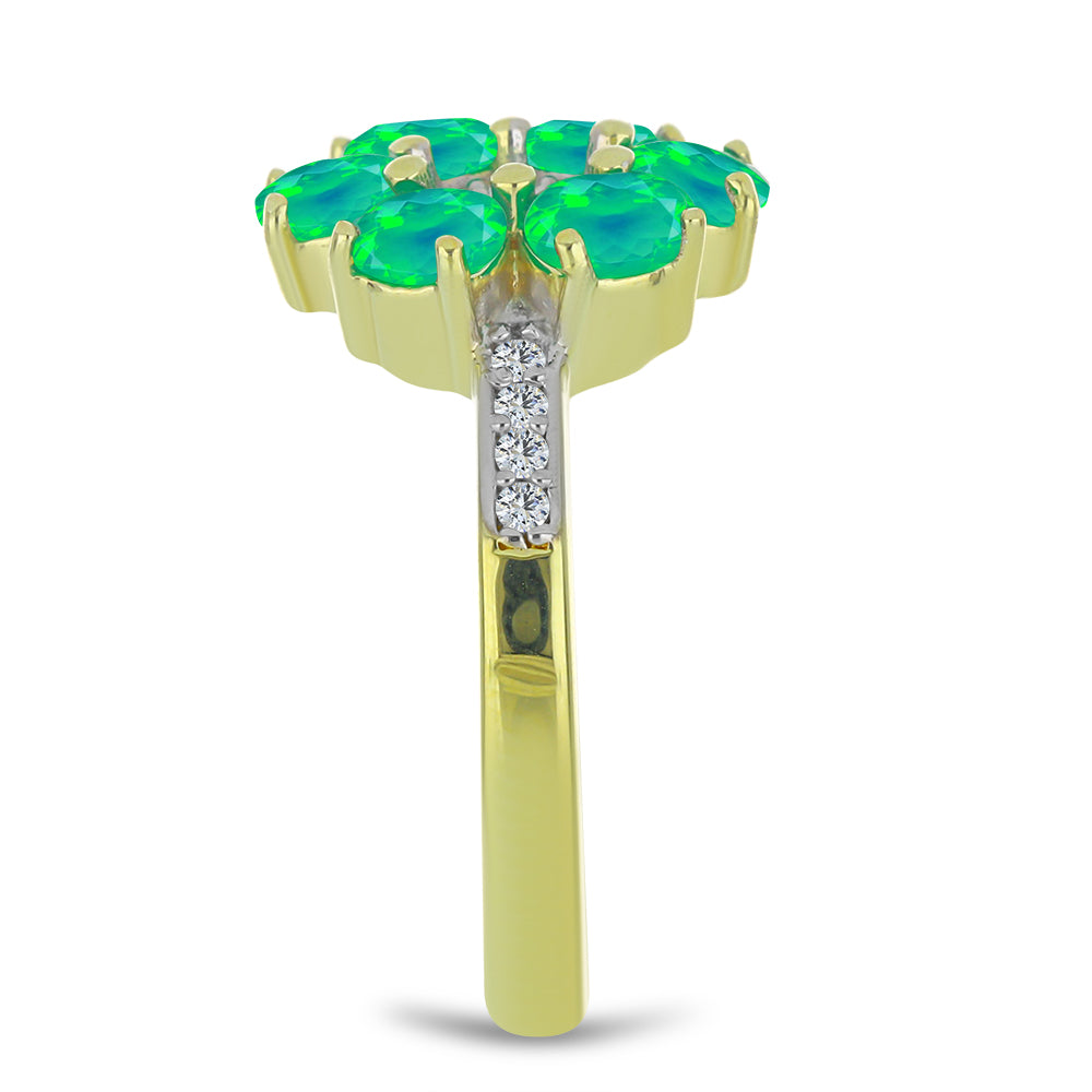 Pozlacený Stříbrný Prsten se Zeleným Etiopským Opálem z Lega Dembi a Bílým Topazem 4 