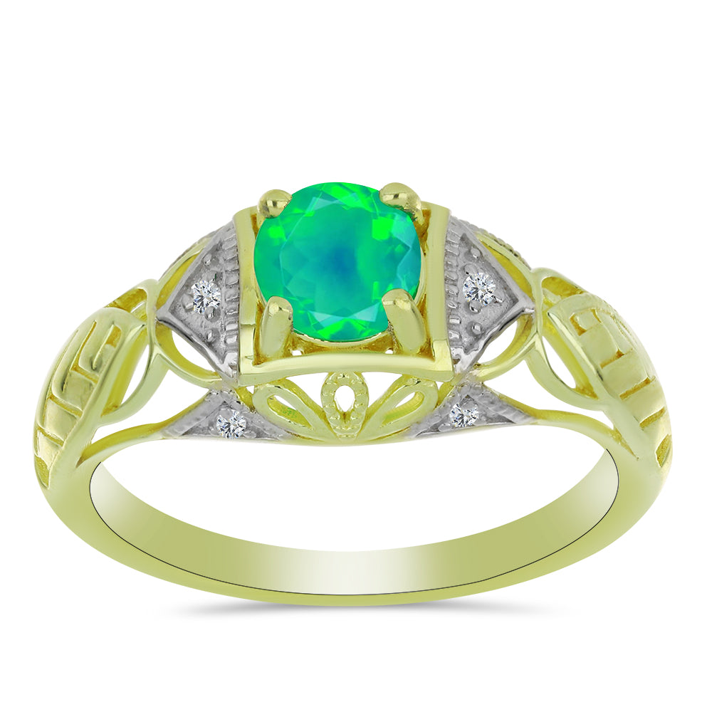 Pozlacený Stříbrný Prsten se Zeleným Etiopským Opálem z Lega Dembi a Bílým Topazem