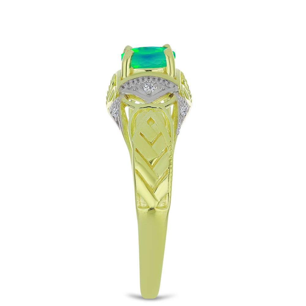 Pozlacený Stříbrný Prsten se Zeleným Etiopským Opálem z Lega Dembi a Bílým Topazem 4 