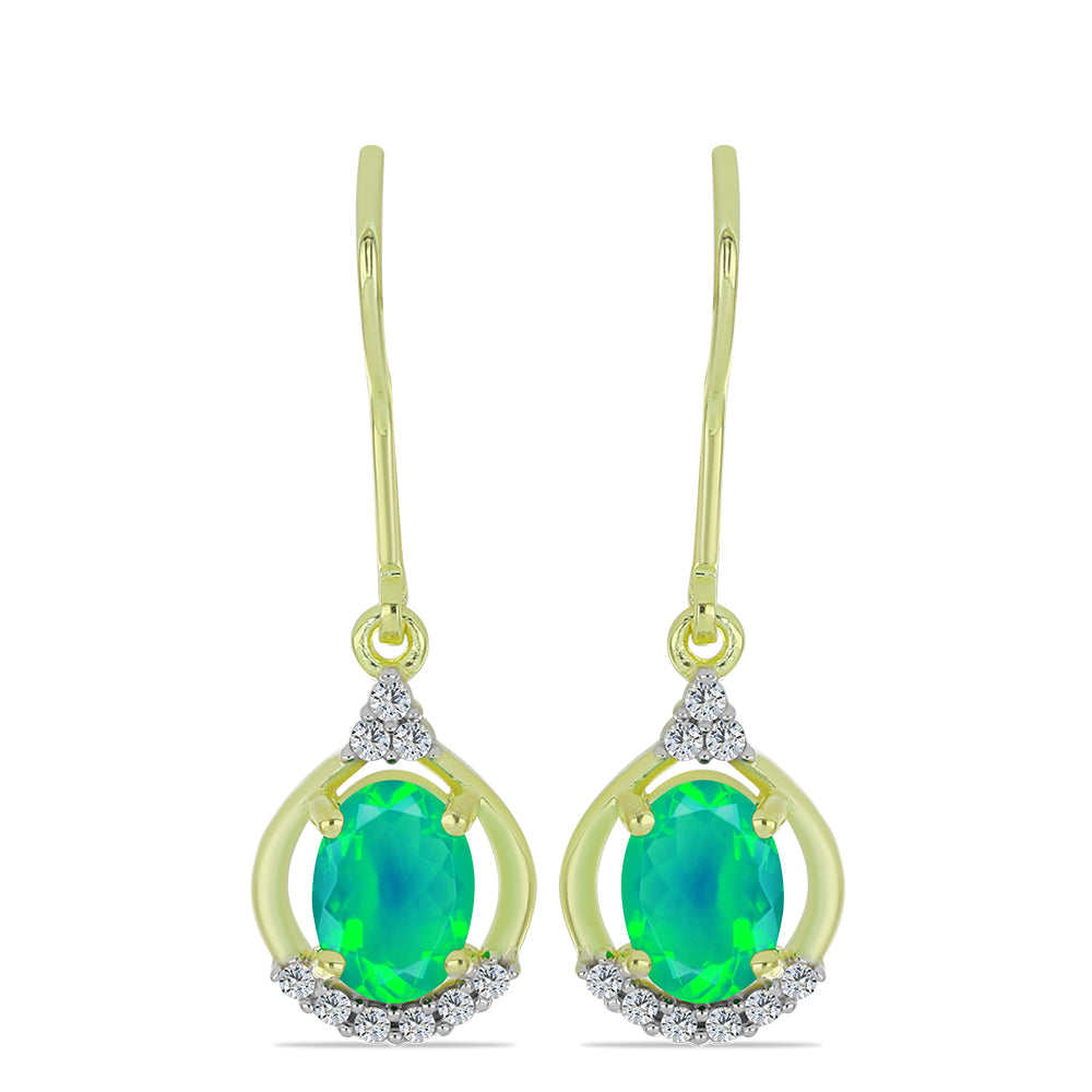 Pozlacené Stříbrné Náušnice se Zeleným Etiopským Opálem z Lega Dembi a Bílým Topazem 1 