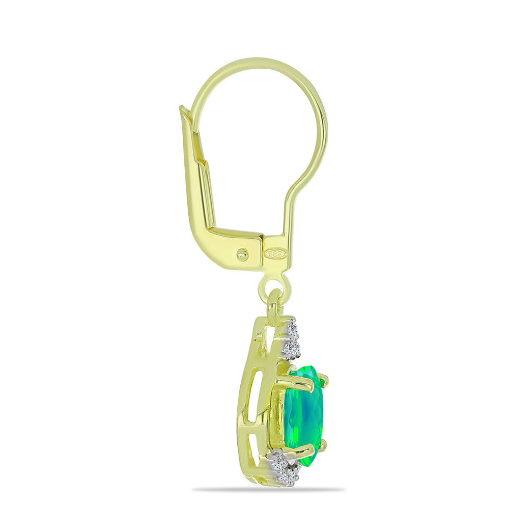 Pozlacené Stříbrné Náušnice se Zeleným Etiopským Opálem z Lega Dembi a Bílým Topazem 2 