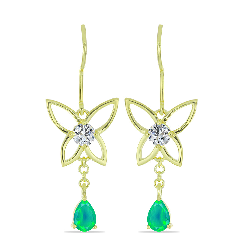 Pozlacené Stříbrné Náušnice se Zeleným Etiopským Opálem z Lega Dembi a Bílým Topazem