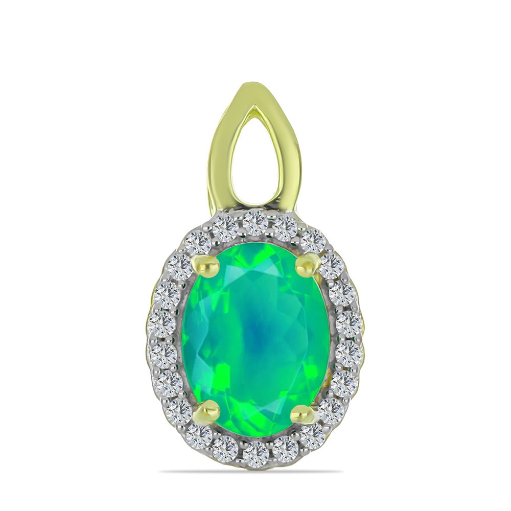 Pozlacený Stříbrný Přívěsek se Zeleným Etiopským Opálem z Lega Dembi a Bílým Topazem 1 