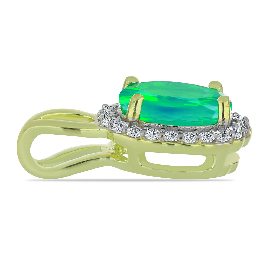 Pozlacený Stříbrný Přívěsek se Zeleným Etiopským Opálem z Lega Dembi a Bílým Topazem 2 