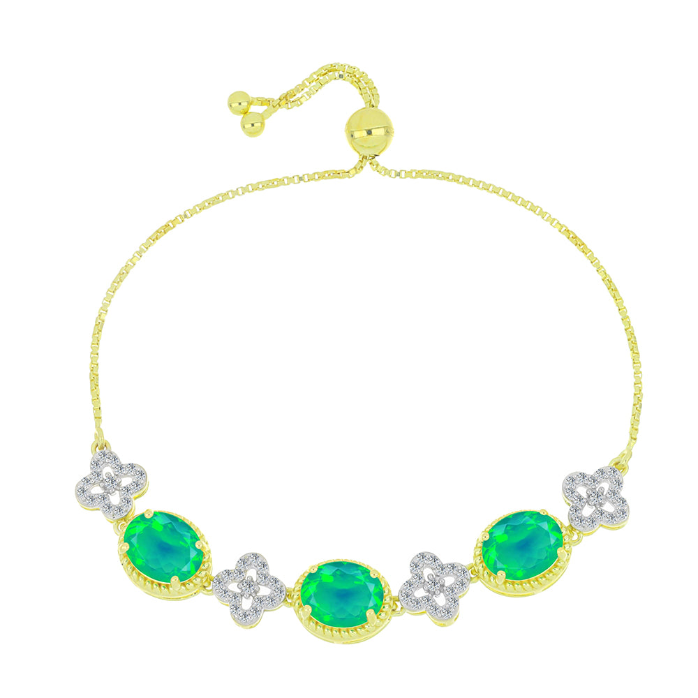 Pozlacený Stříbrný Náramek se Zeleným Etiopským Opálem z Lega Dembi a Bílým Topazem