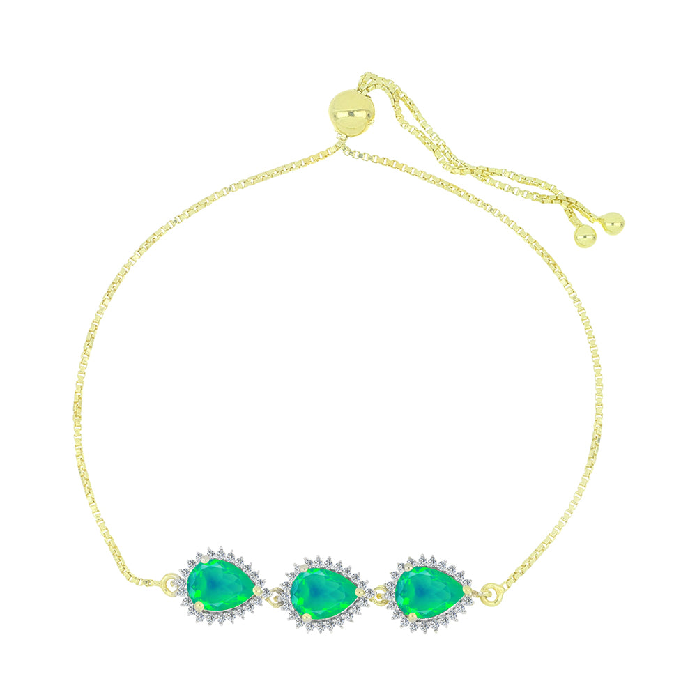 Pozlacený Stříbrný Náramek se Zeleným Etiopským Opálem z Lega Dembi a Bílým Topazem 1 