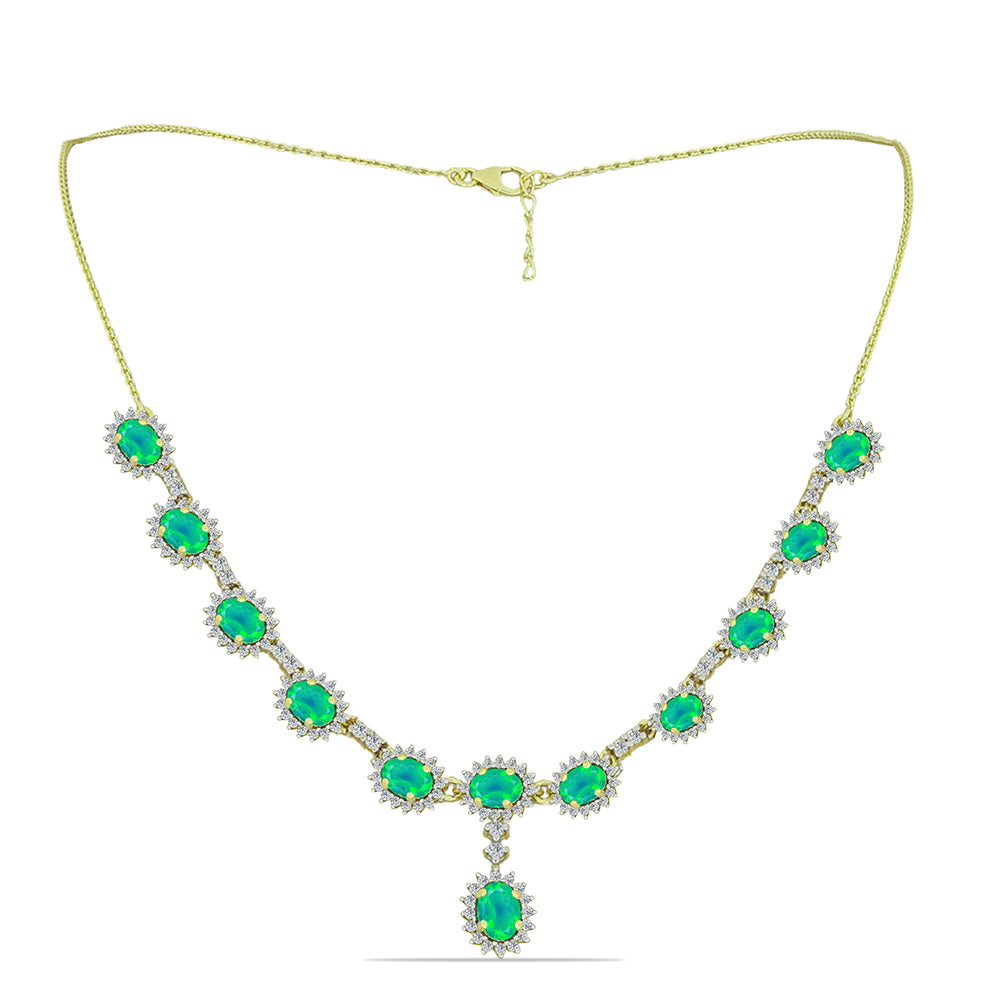 Pozlacený Stříbrný Náhrdelník se Zeleným Etiopským Opálem z Lega Dembi a Bílým Topazem 1 