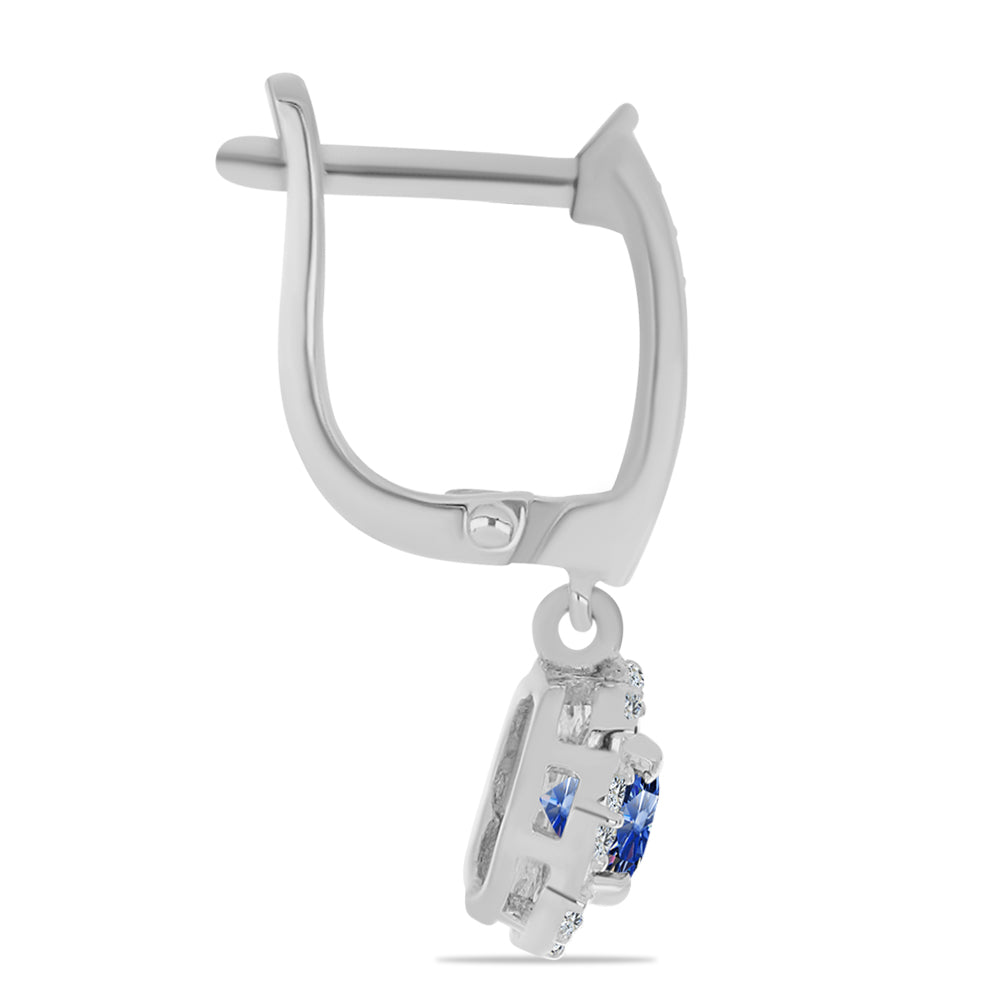 Stříbro 925/1000 - Náušnice s Certifikovaný Královským modrým moissanitem pěstovaný v laboratoři a Bílým Topazem - Karátové číslo: 1.24. přibližná hmotnost: 3.53 gramů
