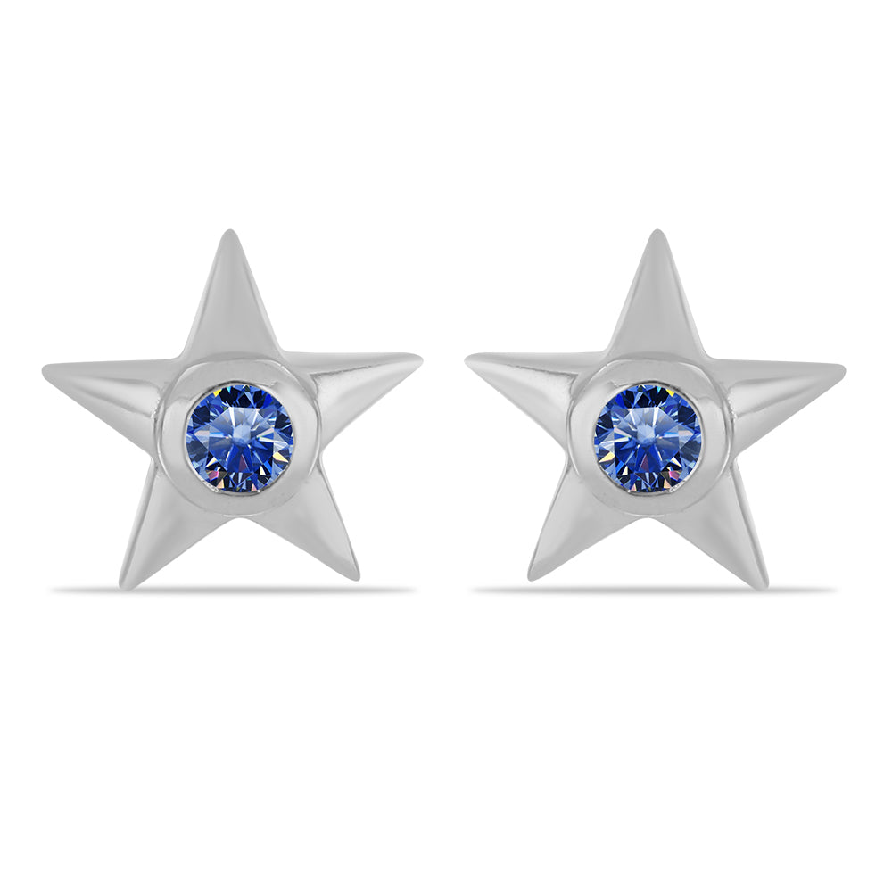 Stříbro 925/1000 - Náušnice s Certifikovaný Královským modrým moissanitem pěstovaný v laboratoři - Karátové číslo: 0.21. přibližná hmotnost: 1.83 gramů