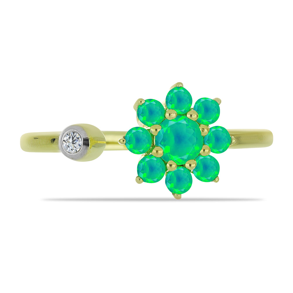 Pozlacený Stříbrný Prsten se Zeleným Etiopským Opálem z Lega Dembi a Bílým Topazem