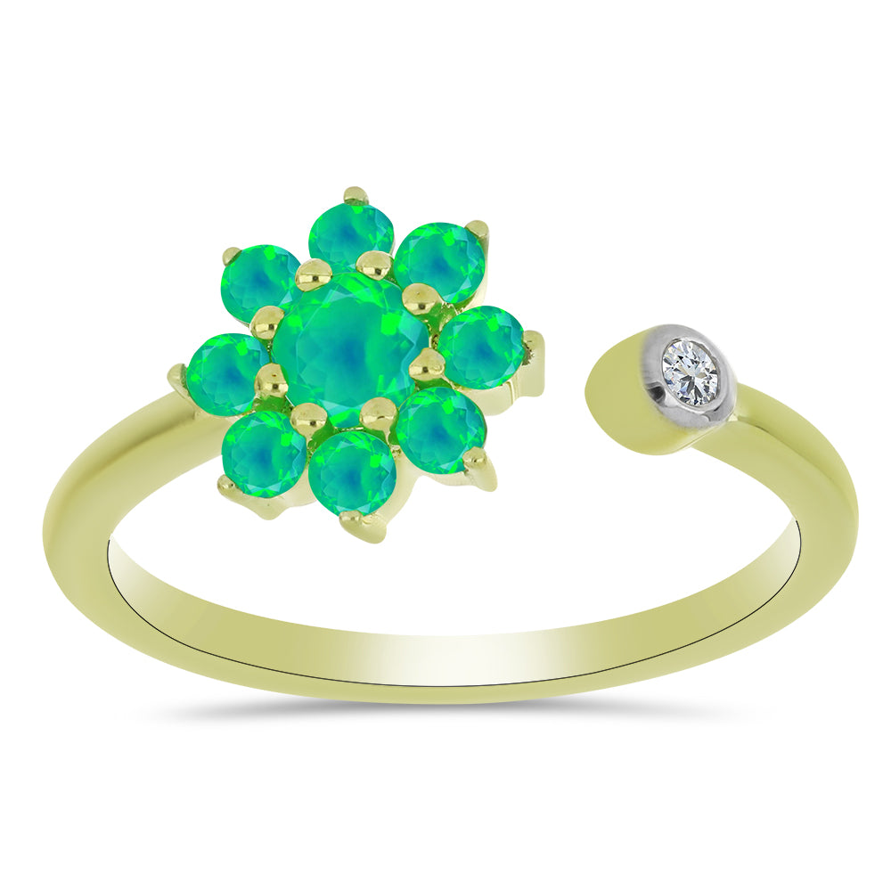 Pozlacený Stříbrný Prsten se Zeleným Etiopským Opálem z Lega Dembi a Bílým Topazem