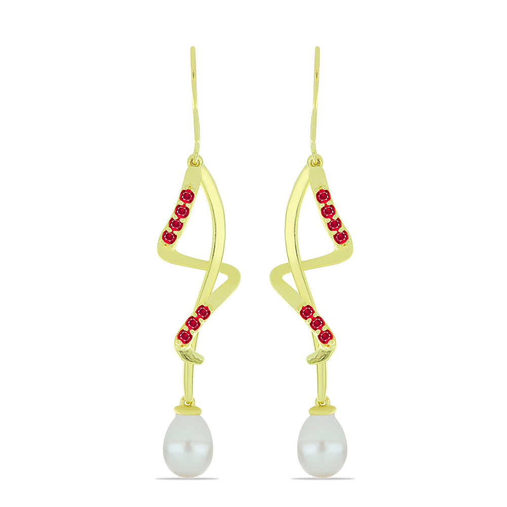 Pozlacené Stříbrné Náušnice s Bílou Sladkovodní Perlou a Madagaskarským Rubínem 1 