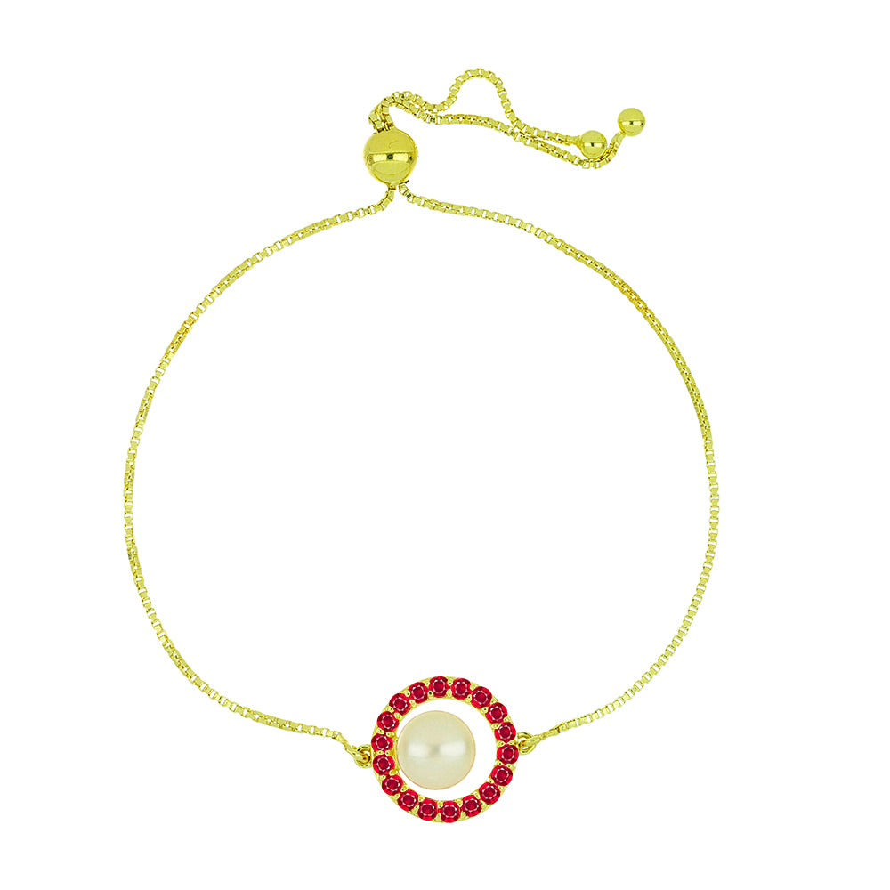 Pozlacené Stříbro 925/1000 - Náramek s Bílou Sladkovodní Perlou a Madagaskarským Rubínem - Karátové číslo: 3.95. přibližná hmotnost: 3.71 gramů 1 