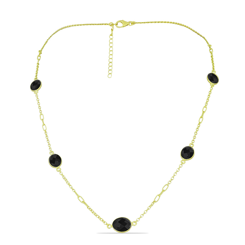 Pozlacené Stříbro 925/1000 - Náhrdelník s Černým spinelem - Karátové číslo: 13.47. přibližná hmotnost: 7.49 gramů 1 