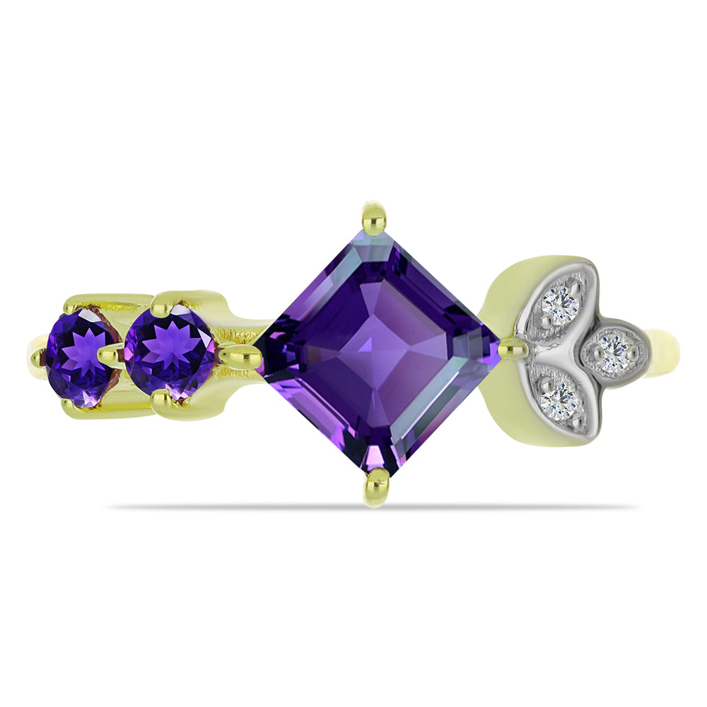 Pozlacené stříbro 925/1000 Prsten s Marockým Ametystem a Bílým Topazem - Karátové číslo: 1.3. přibližná hmotnost: 2.66 gramů 1 