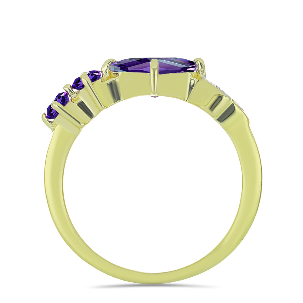 Pozlacené stříbro 925/1000 Prsten s Marockým Ametystem a Bílým Topazem - Karátové číslo: 1.3. přibližná hmotnost: 2.66 gramů 2 