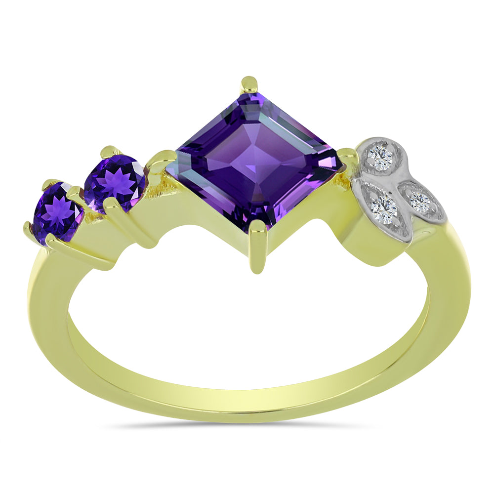 Pozlacené stříbro 925/1000 Prsten s Marockým Ametystem a Bílým Topazem - Karátové číslo: 1.3. přibližná hmotnost: 2.66 gramů 3 