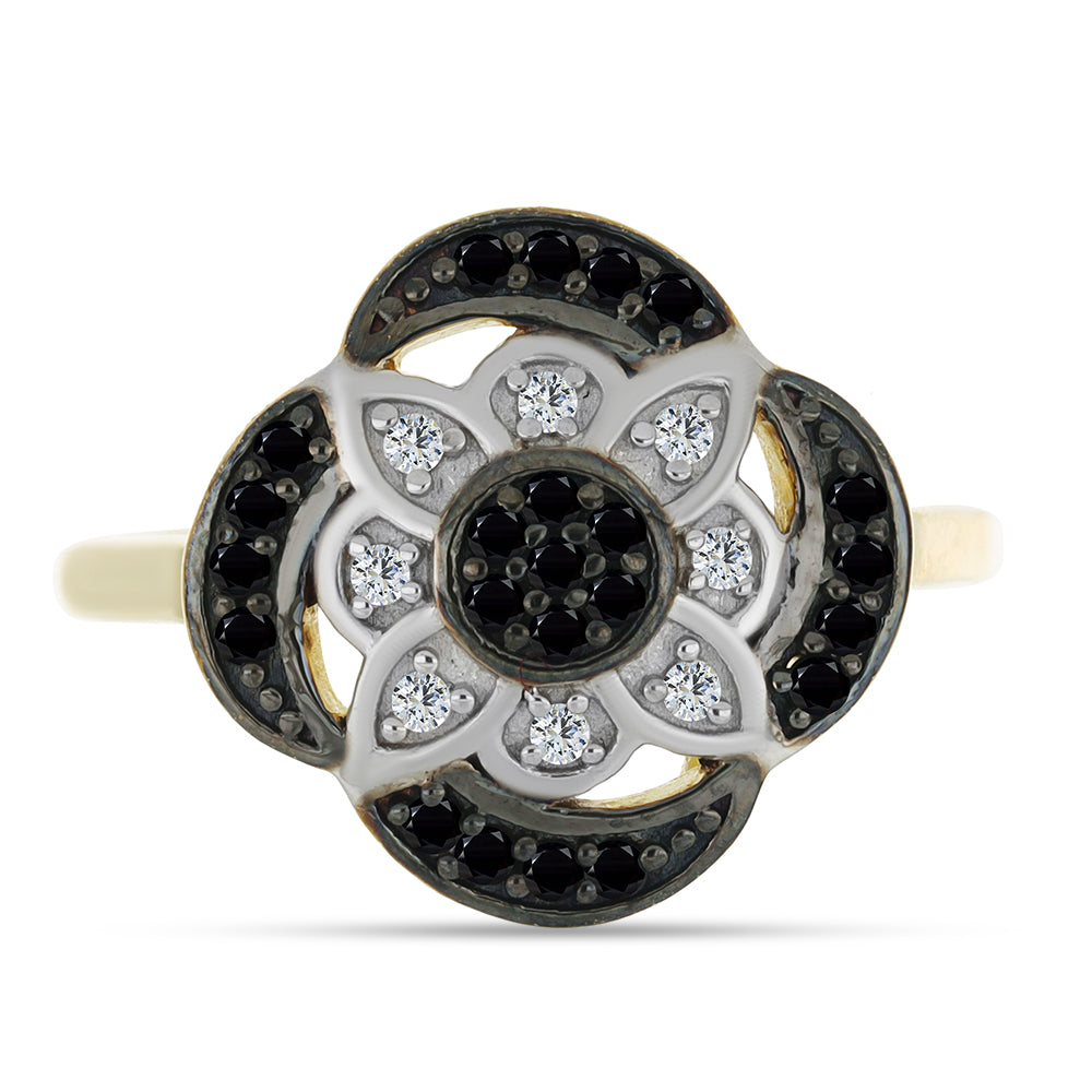 Pozlacený Stříbrný Prsten s Černým spinelem a Bílým Topazem 1 