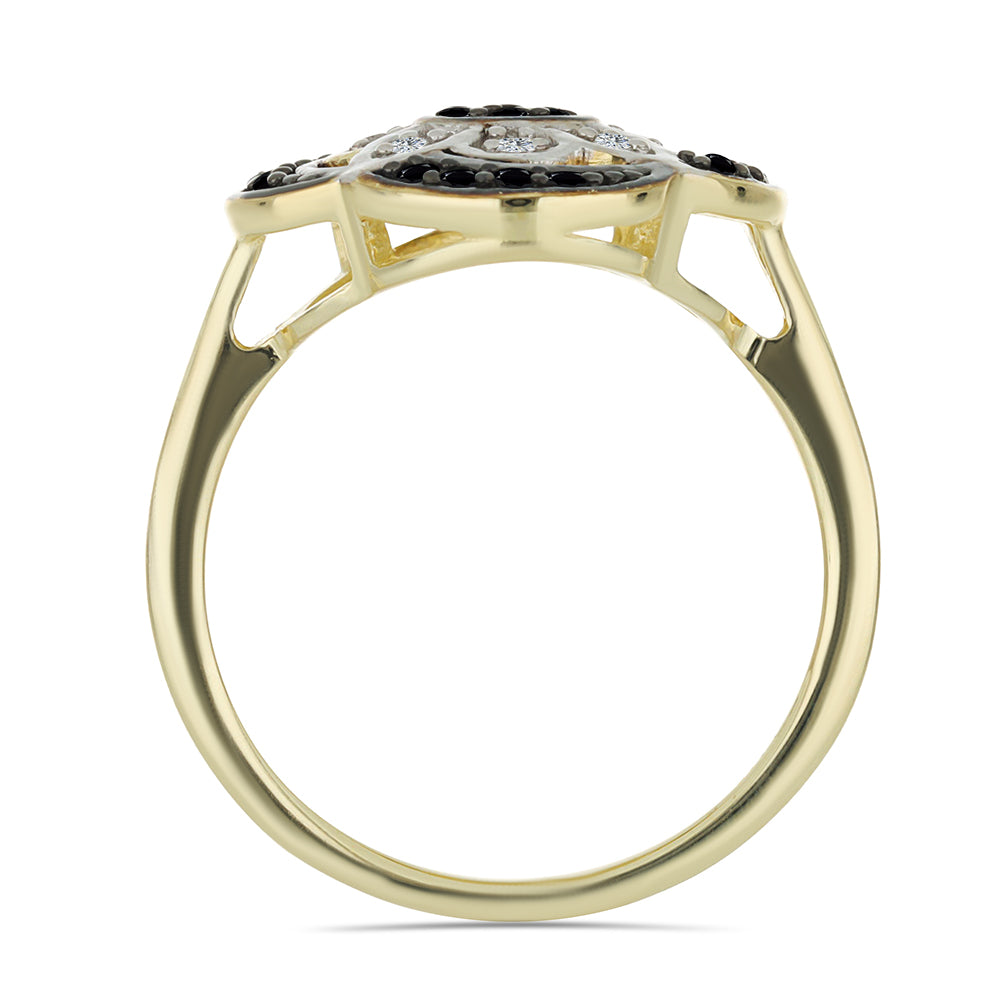 Pozlacený Stříbrný Prsten s Černým spinelem a Bílým Topazem 2 