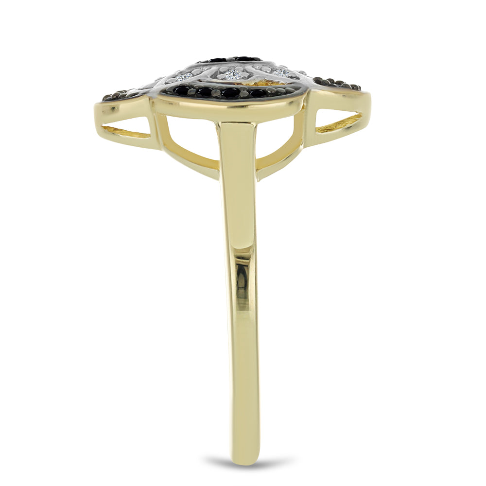 Pozlacený Stříbrný Prsten s Černým spinelem a Bílým Topazem 4 