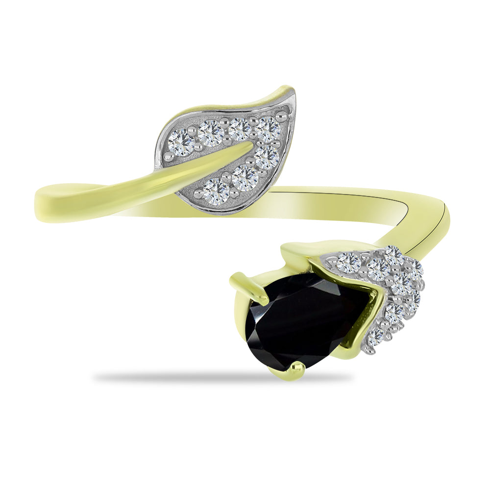 Pozlacený Stříbrný Prsten s Černým spinelem a Bílým Topazem 1 