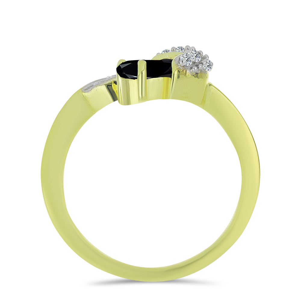 Pozlacený Stříbrný Prsten s Černým spinelem a Bílým Topazem 2 