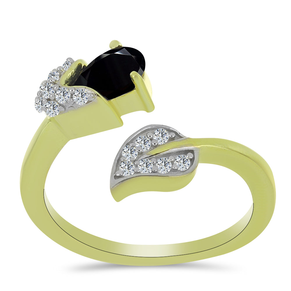 Pozlacený Stříbrný Prsten s Černým spinelem a Bílým Topazem