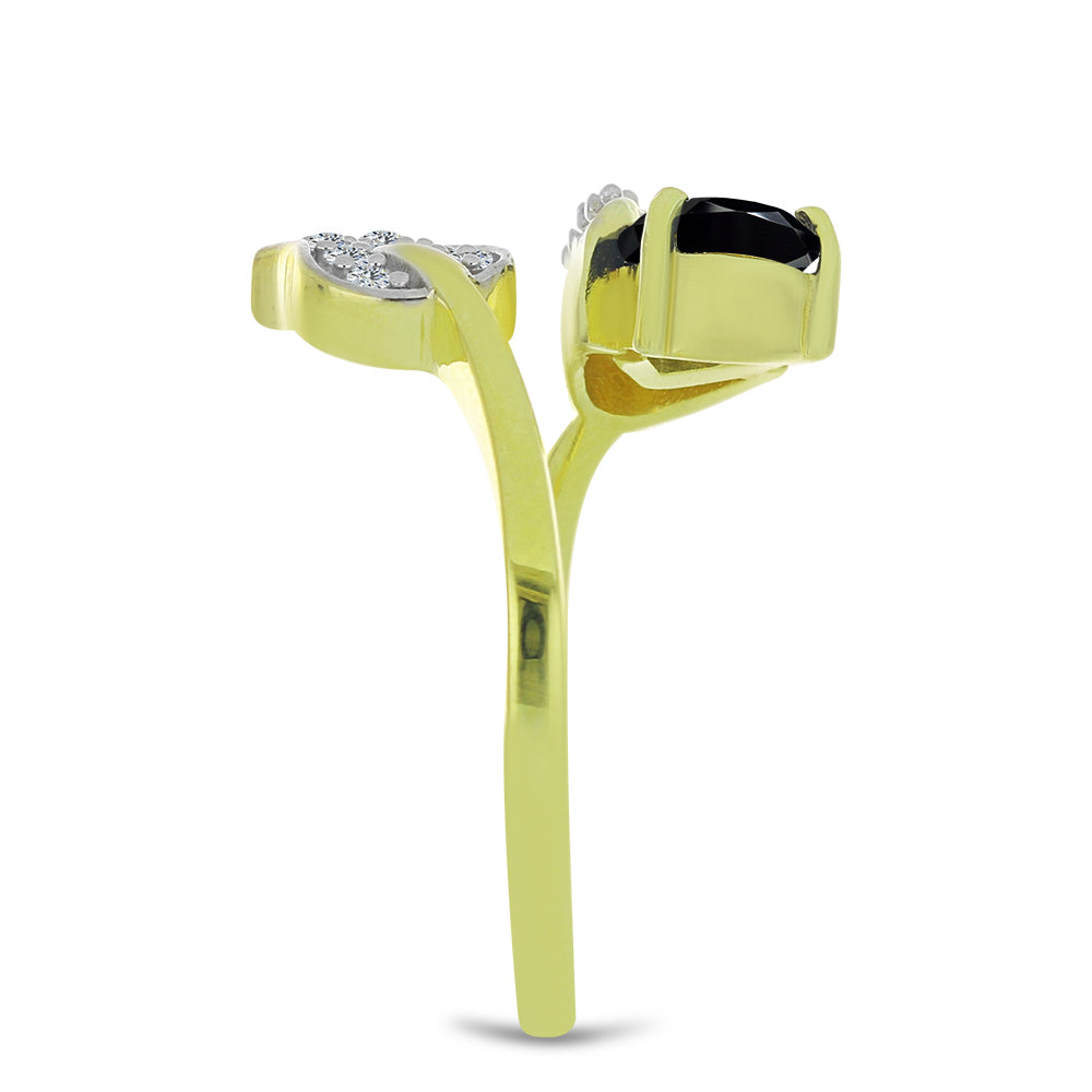 Pozlacený Stříbrný Prsten s Černým spinelem a Bílým Topazem 4 