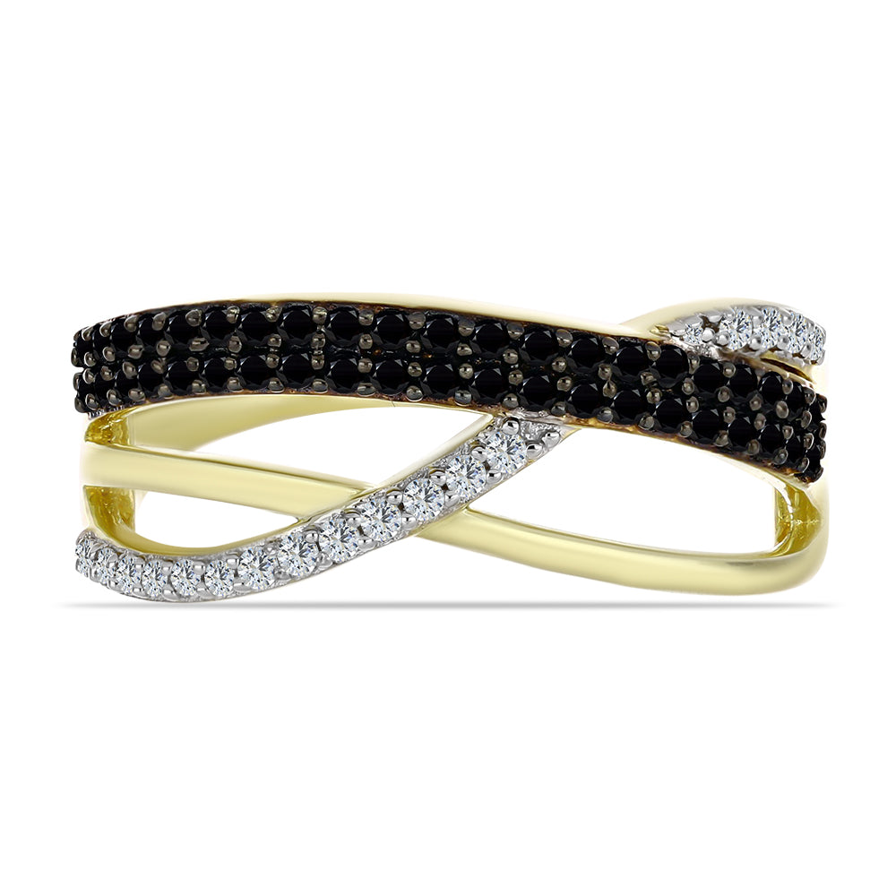 Pozlacený Stříbrný Prsten s Černým spinelem a Bílým Topazem