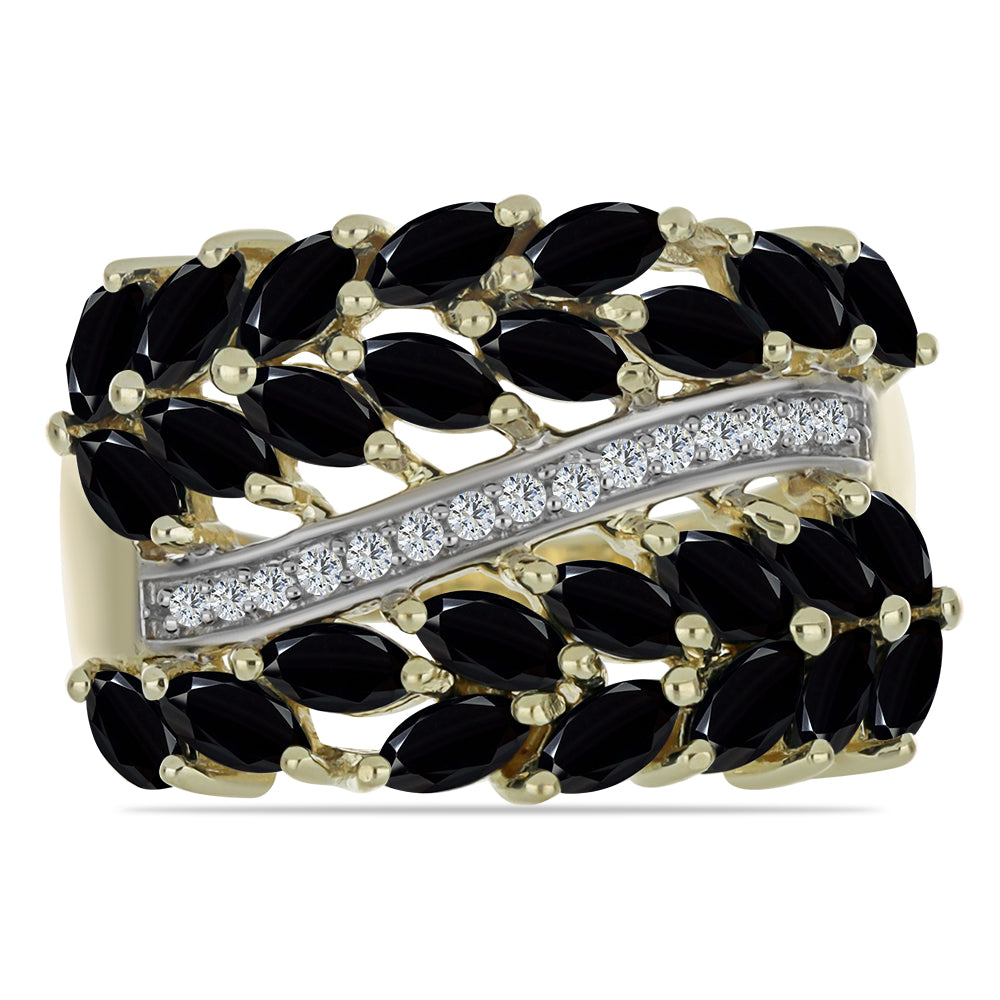 Pozlacený Stříbrný Prsten s Černým spinelem a Bílým Topazem 1 