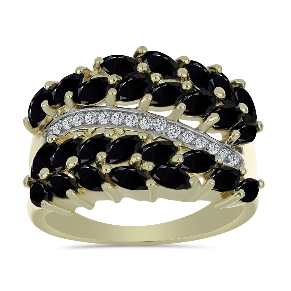 Pozlacený Stříbrný Prsten s Černým spinelem a Bílým Topazem