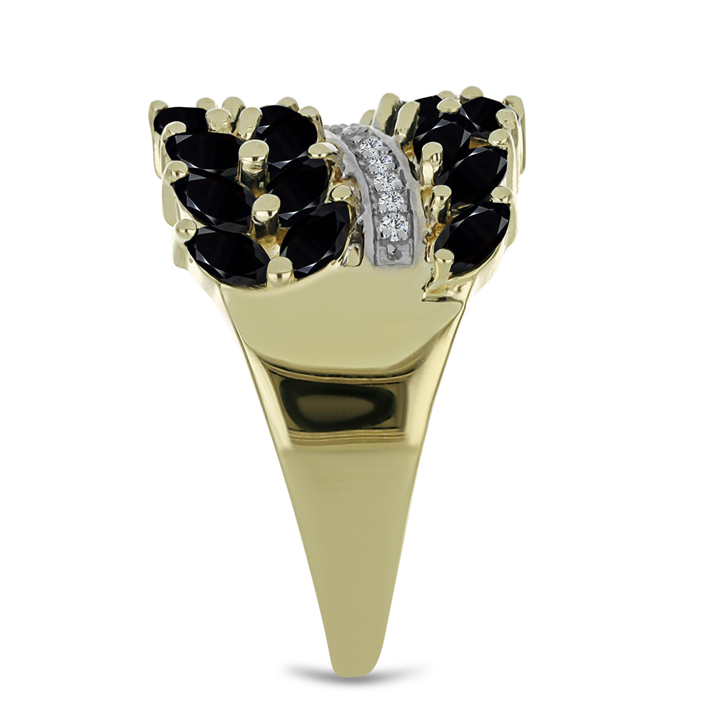 Pozlacený Stříbrný Prsten s Černým spinelem a Bílým Topazem 4 