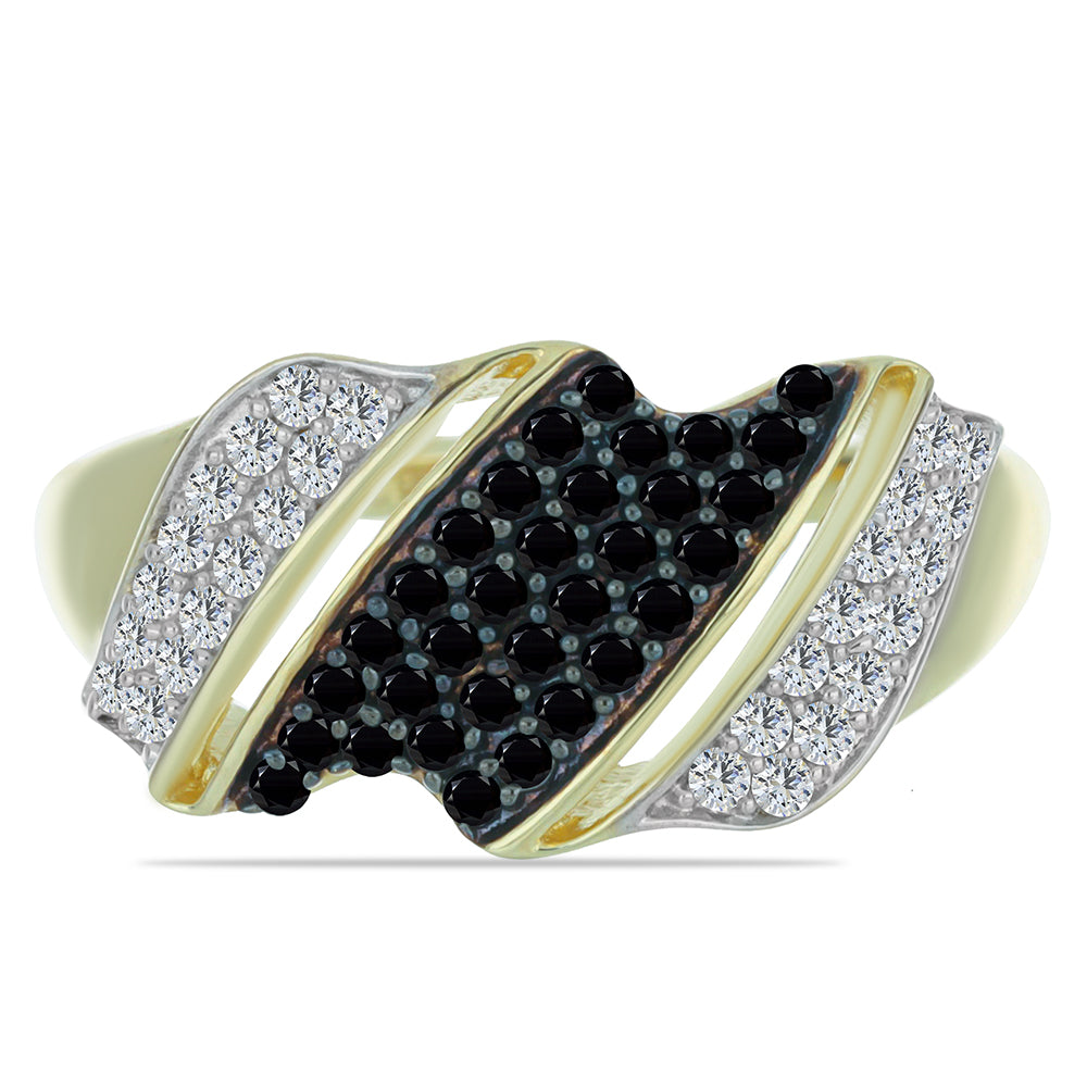 Pozlacený Stříbrný Prsten s Černým spinelem a Bílým Topazem