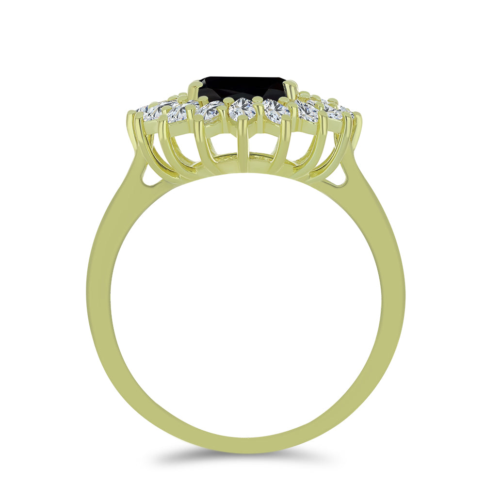 Pozlacený Stříbrný Prsten s Černým spinelem a Bílým Topazem 2 