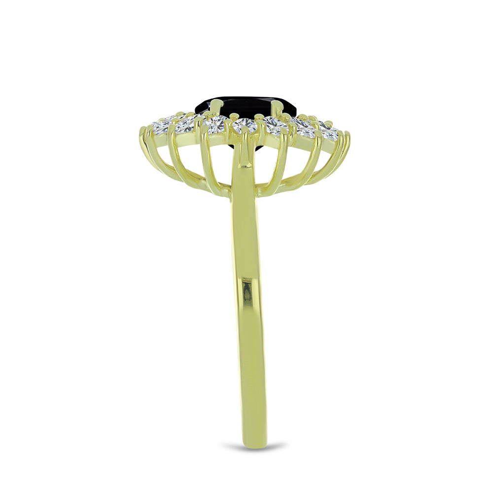 Pozlacený Stříbrný Prsten s Černým spinelem a Bílým Topazem 4 