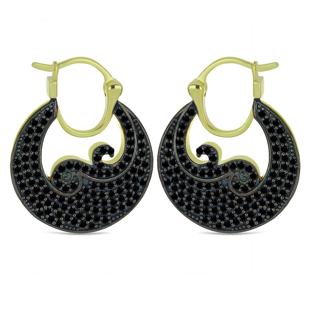 Pozlacené Stříbro 925/1000 - Náušnice s Černým spinelem - Karátové číslo: 1.71. přibližná hmotnost: 5.61 gramů