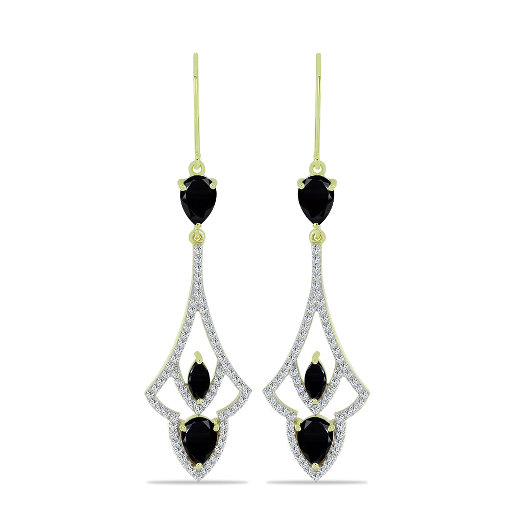 Pozlacené Stříbro 925/1000 - Náušnice s Černým spinelem a Bílým Topazem - Karátové číslo: 4.17. přibližná hmotnost: 5.64 gramů 1 