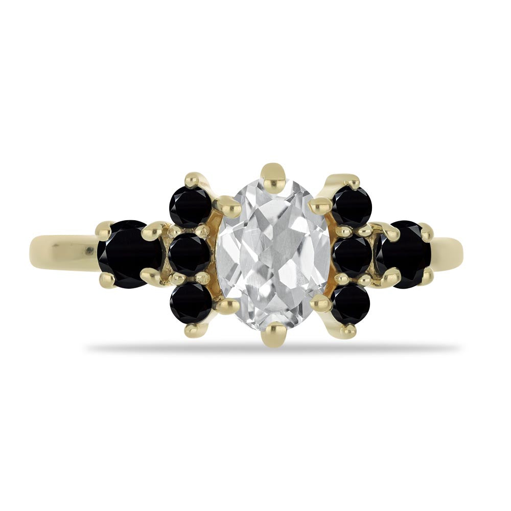 Pozlacené Stříbro 925/1000 - Prsten s Černým spinelem a Bílým Topazem - Karátové číslo: 1.42. přibližná hmotnost: 2.36 gramů 1 