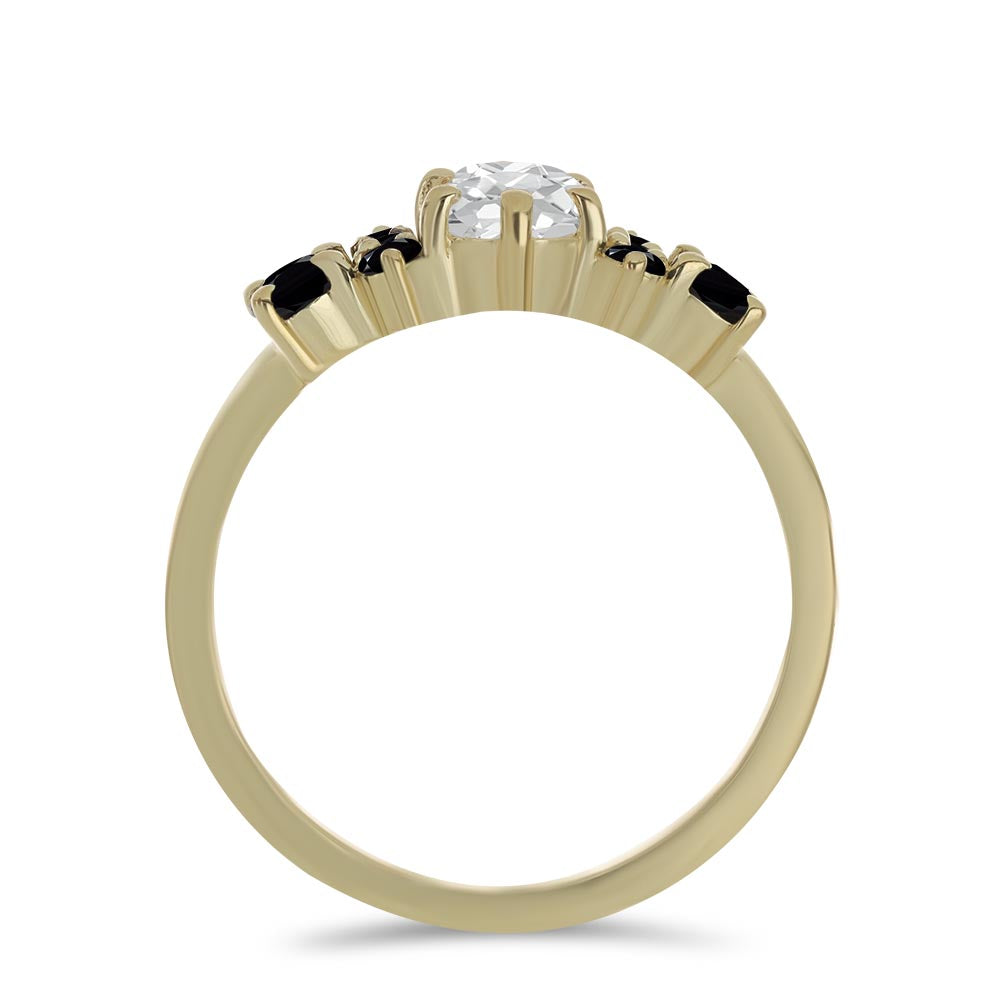 Pozlacené Stříbro 925/1000 - Prsten s Černým spinelem a Bílým Topazem - Karátové číslo: 1.42. přibližná hmotnost: 2.36 gramů