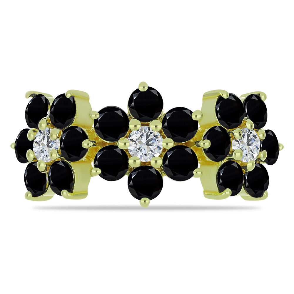 Pozlacené Stříbro 925/1000 - Prsten s Černým spinelem a Bílým Topazem - Karátové číslo: 3.17. přibližná hmotnost: 3.63 gramů