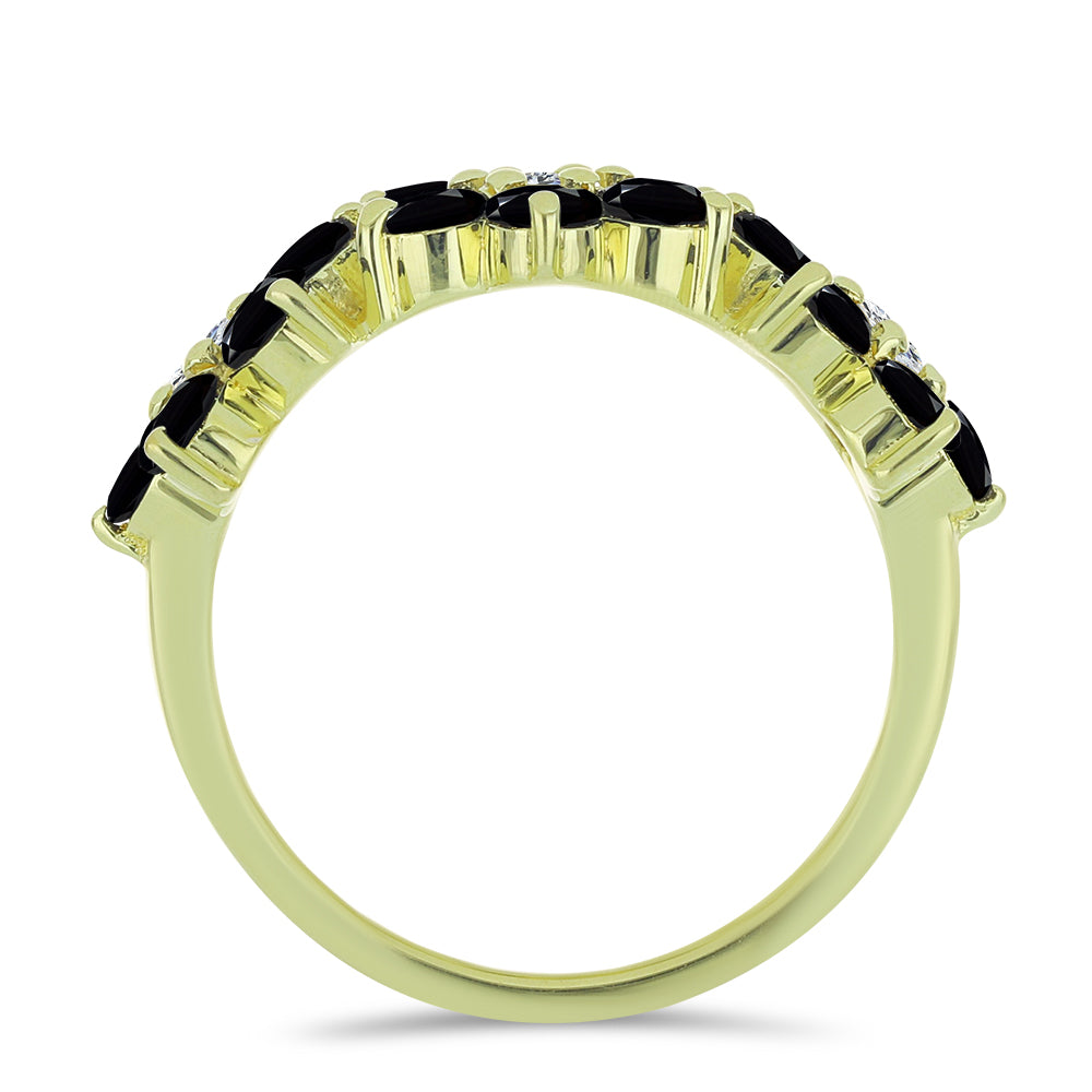 Pozlacené Stříbro 925/1000 - Prsten s Černým spinelem a Bílým Topazem - Karátové číslo: 3.17. přibližná hmotnost: 3.63 gramů