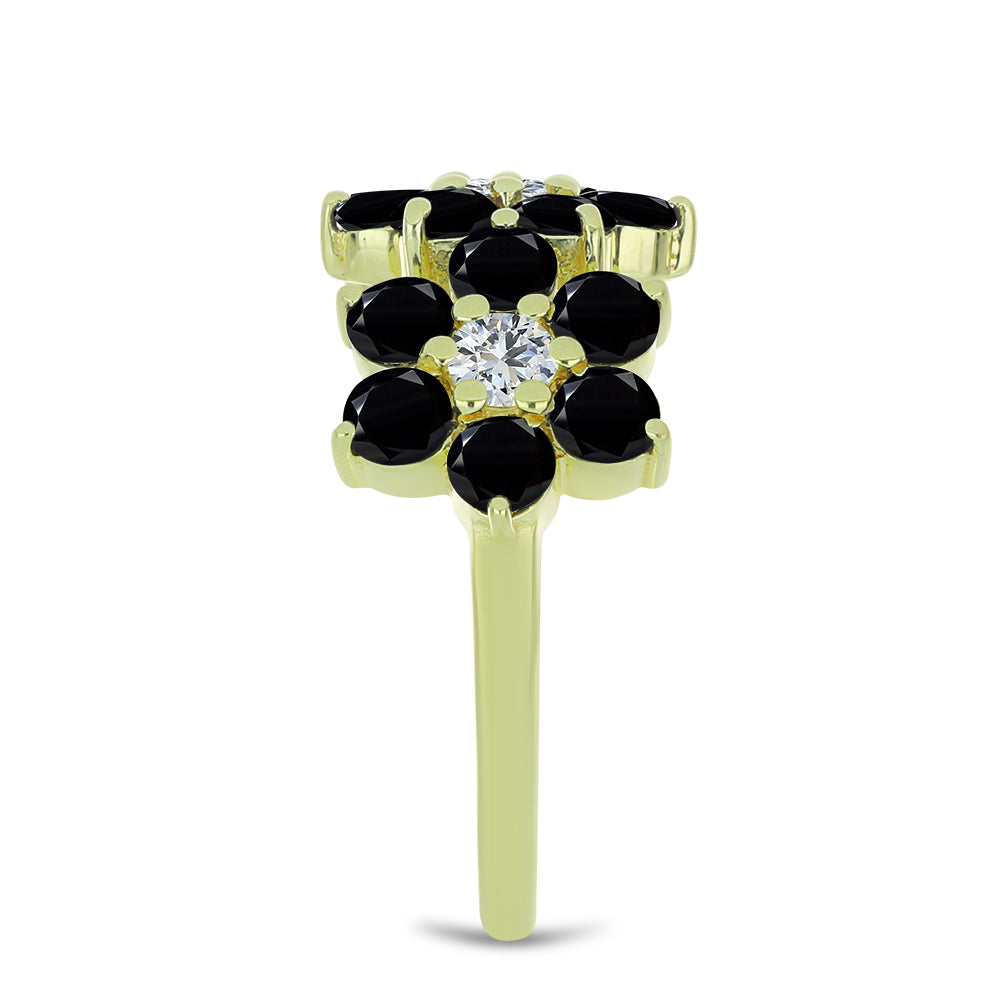 Pozlacené Stříbro 925/1000 - Prsten s Černým spinelem a Bílým Topazem - Karátové číslo: 3.17. přibližná hmotnost: 3.63 gramů 4 