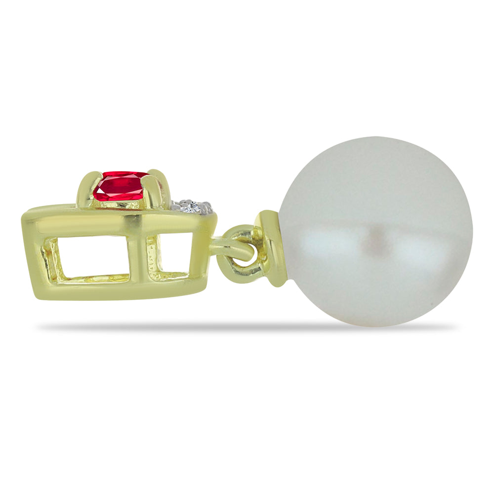 Pozlacené Stříbro 925/1000 - Přívěsek s Bílou Sladkovodní Perlou a Madagaskarským Rubínem - Karátové číslo: 4.3. přibližná hmotnost: 1.45 gramů 2 