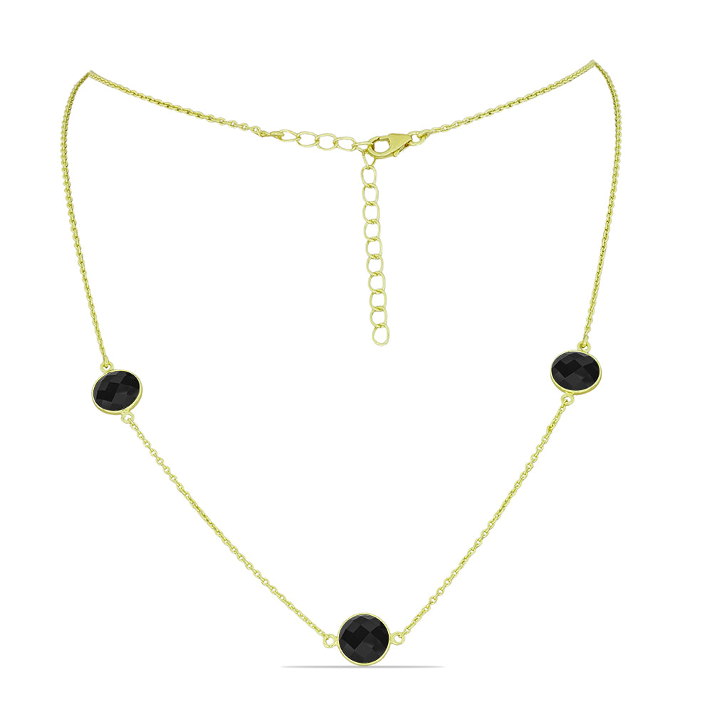 Pozlacené Stříbro 925/1000 - Náhrdelník s Černým spinelem - Karátové číslo: 11.23. přibližná hmotnost: 5.41 gramů 1 